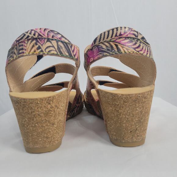 L'Artiste Bonvoyage Sandals size 38 Navy Multi Leather Hand Painted Floral Boho - Picture 5 of 13